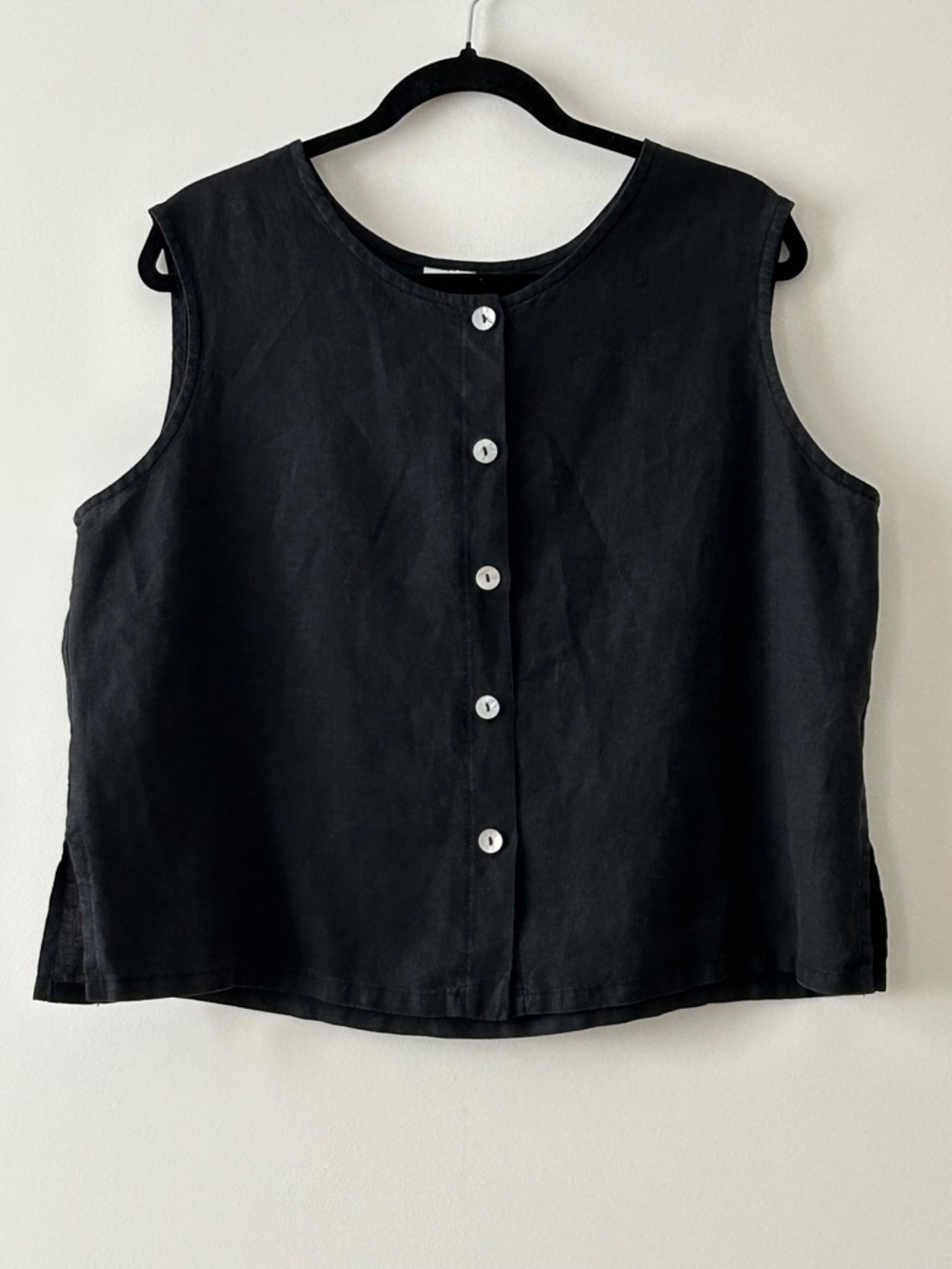 Bryn Walker 100% Linen Black Button Up Tank Top